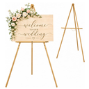 Upgraded 63" Gold Wooden Easel Stand for Sign, Tripod Easel for Wedding Sign Stand, Welcome Board, Poster, Picture, Canvas Art Easel Floor with Tray for Display & Painting