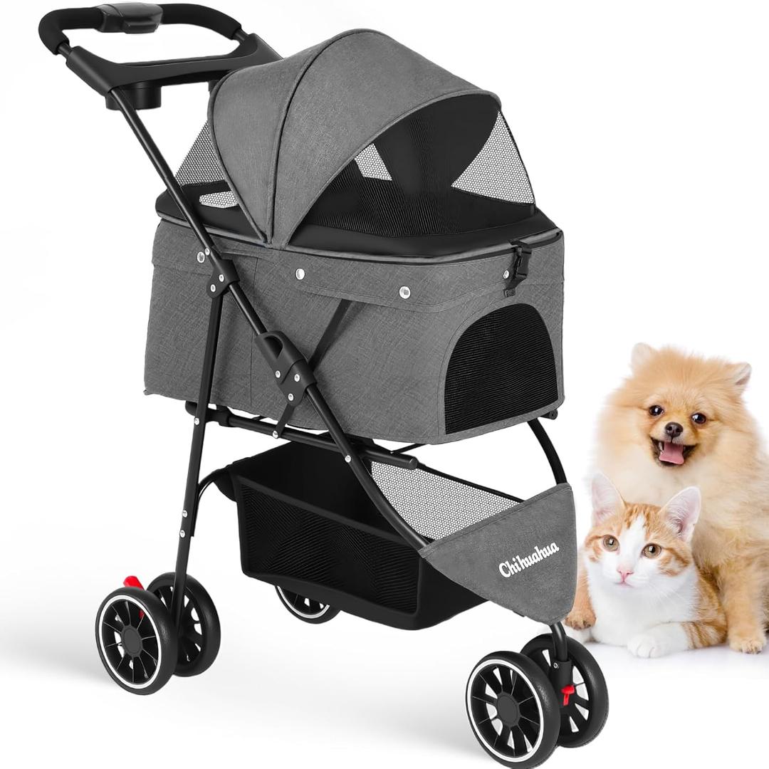 Pet Stroller, Dog Stroller for Small Medium Dogs Cats,3 Wheels, Foldable,with Breathable Mesh Canopy, Cup Holders, Easy Assembly, Grey (Dark Gray) Pet Stroller, Dog Stroller for Small Medium Dogs Cats,3 Wheels, Foldable,with Breathable Mesh Canopy, Cup Holders, Easy Assembly, Grey (Dark Gray)
