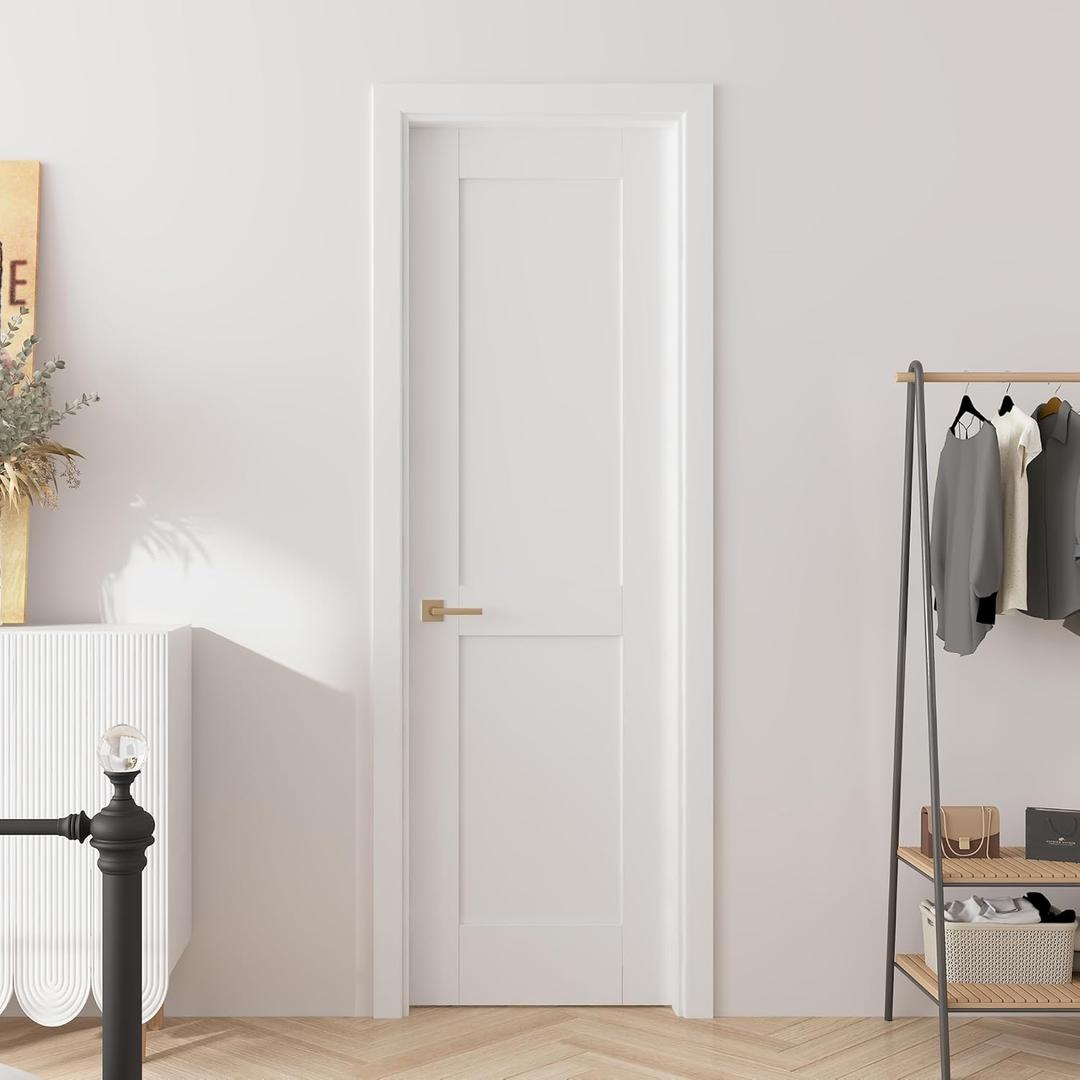 BARNSMITH 24x80 in 2-Panel White Primed Shaker Door Slab, Paintable Solid Core Composite Wood Interior Door Panel, for Swing, Pocket, Sliding Door, Sturdy and Durable