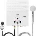 Tankless Water Heater Propane 4.21GPM 16L Outdoor Portable GasHot Water Heater Instant Propane Water Heater with Digital Display Multi-Protection for Camping Trips Boat Cabins (White)