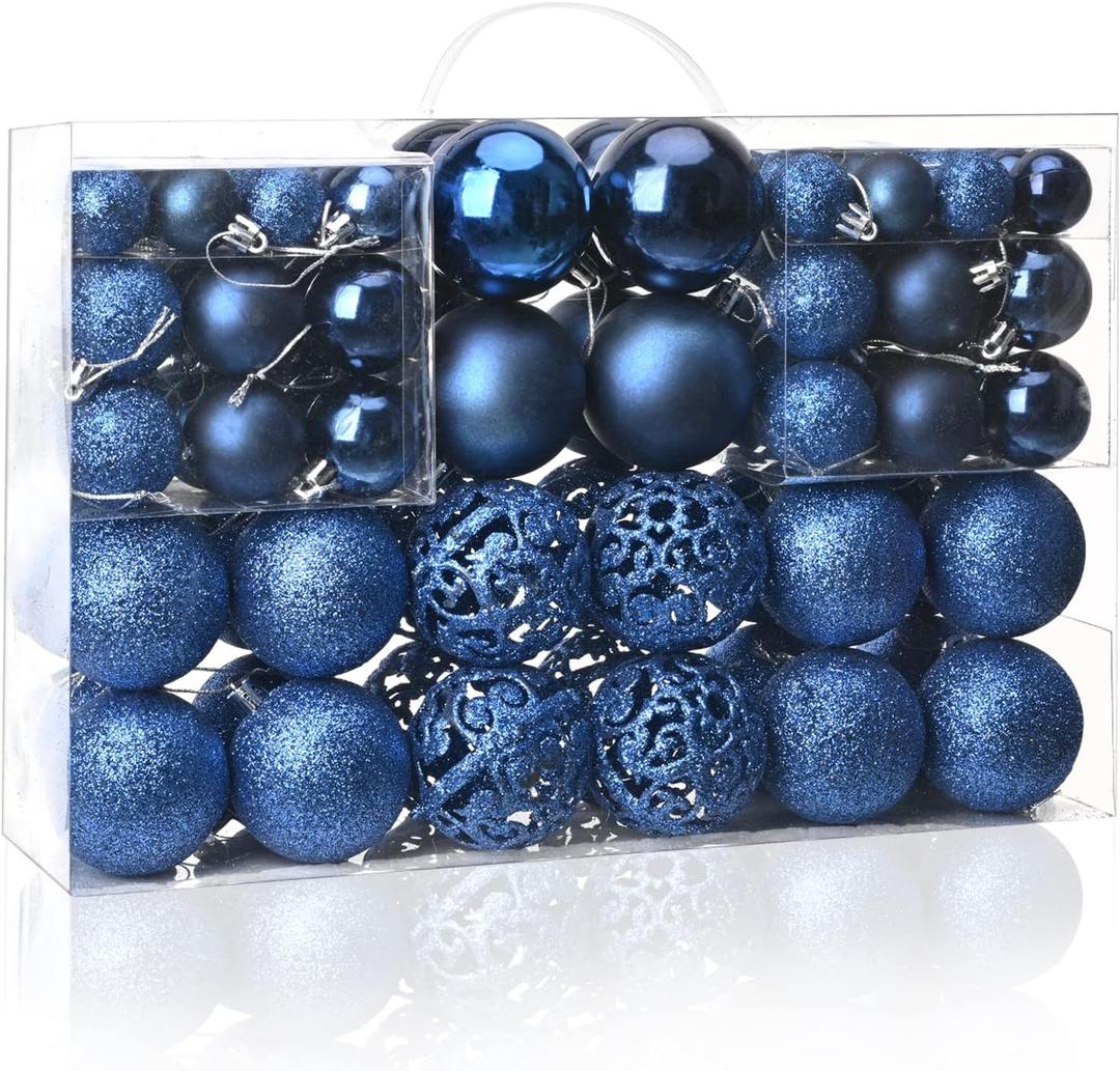 MeetXmas 100PCS Christmas Tree Balls Ornaments, Blue Christmas Ball Ornaments for Christmas Tree, Shatterproof Hanging Christmas Tree Decoration