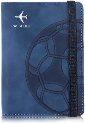 XMLINPER Passport Holder and Card Slot Combo RFID Blocking Leather Personalized Travel Passport Wallet for Men and Women US Passport Cover Protector (Soccer blue)