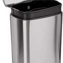 Amazon Basics LARGE Trash Can, 13.2 Gallon (50L), Smudge Resistant Rectangular Bin with Soft-Close Lid, Step Foot Pedal, Removable Inner Bucket, Brushed Stainless Steel, Satin Nickel Finish