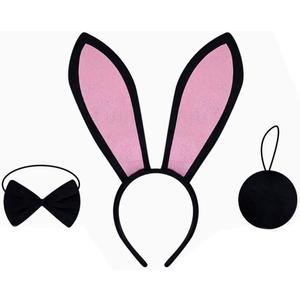 Kirei Sui Bunny Rabbit Headband Bowtie Tail Costume Accessories Halloween Dress Up for Kids and Adults (Black)