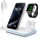 WAITIEE Wireless Charger 3 in 1 Charging Station for for iPhone 16 15 14 13 12 11 X 8 & for Apple Watch, for AirPods 1/2/3/Pro/Pro 2 with Lightning Charging Case(White)