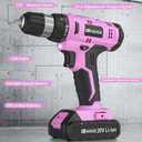 FADAKWALT Cordless Drill Set, 20V Electric Power Drill With Battery And Charger, 30N Torque, 21+1 Settings, 3/8-Inch Keyless Chuck, Driver Bits Kit, LED Light (Pink)
