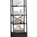 Furologee 5Tier Ladder Shelf with 2 Drawers,Narrow Bookshelf Storage Shelves,Industrial Bookcase Freestanding Rack Units for Bedroom,Living Room,Bathroom,Home Office,Balcony,Wood Metal, Black Oak