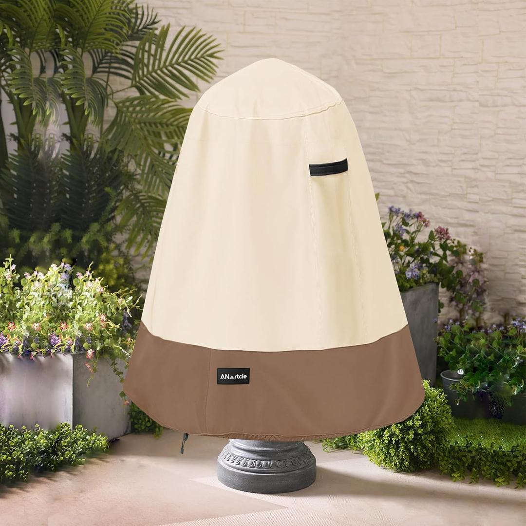 Outdoor Fountain Cover D 32"x H 38",600D Waterproof Heavy Duty Outdoor Fountain Covers,Garden Fountain Statue Protective Cover,Beige& Brown