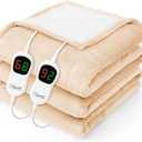 Homemate Heated Electric Blanket King Size - 100"x90" Heating BedBlanket Throw with 10 Heating Levels&8 Hours Auto Off, Fast Heating Over-Heated Protection Ultra Soft Flannel ETL Certified, Grey (Beige)
