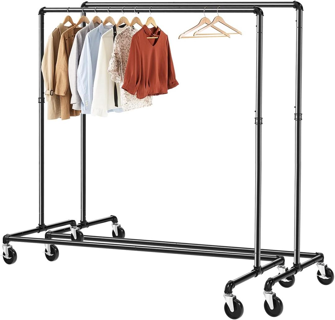 GREENSTELL Clothes Rack, Z Base Industrial Pipe Clothing Rack, Rolling Clothes Rack Heavy Duty on Wheels with Brakes, Garment Rack for Hanging Clothes in Bedroom, Laundry Room, 1 Pack, 59x24x63 inch