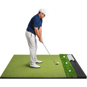 Ponsonbay Dual Turf Golf Hitting Mat with Ball Tray, Integrated Golf Practice Mat for Indoor & Outdoor Use Golf Training Mat with 3 Tees 6 ft x 4 ft 1.22 in Thick