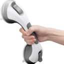 LEVERLOC Shower Grab Bar, 12 Inch Suction Grab Bars for Bathtubs, Shower Handle Handrail for Seniors Bathroom Safety Grip for Elderly, Heavy Duty No Drilling Removable, Grey (Gray)