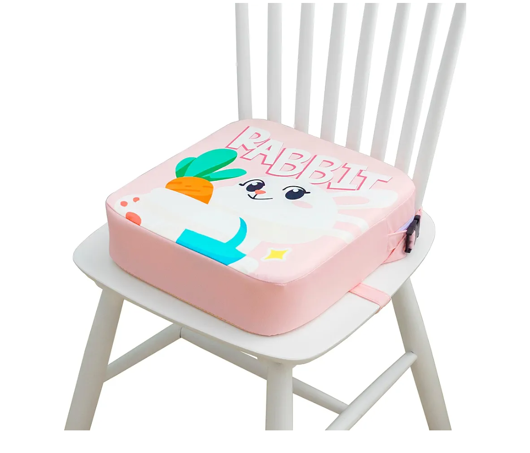 Toddler Booster Seat for Dining Table, Portable Kids Booster Seat with Safety Buckles Portable Increasing Booster Cushion with Non-Slip Bottom (Pink Rabbit)