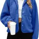 Yanekop Sherpa Jacket Women Fall Winter Faux Fur Coat Fuzzy Fleece Jacket Button Up Cozy Sweaters Warm Winter Clothes(A Klein Blue, S)