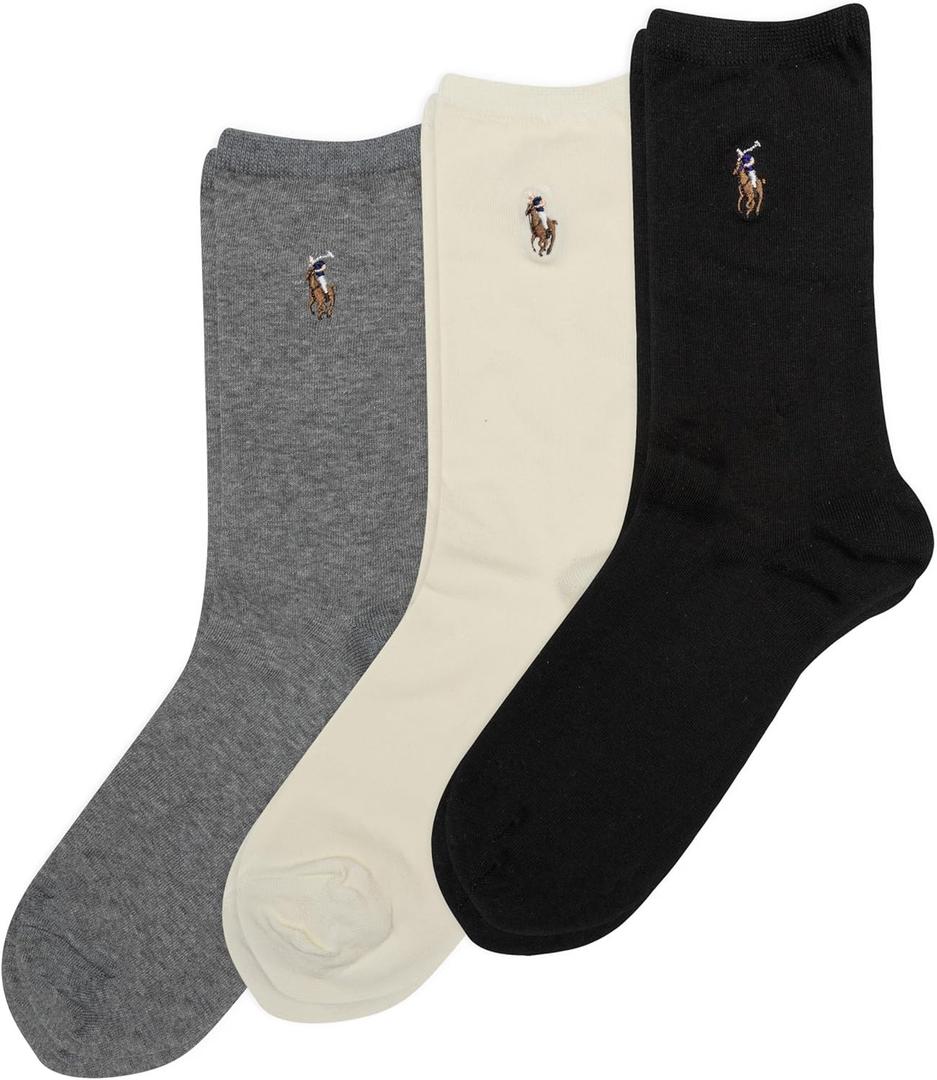 Polo Ralph Lauren Women's Classic Embroidered Pony Crew Socks-3 Pair Pack-Soft Lightweight Cotton Comfort (4-10)