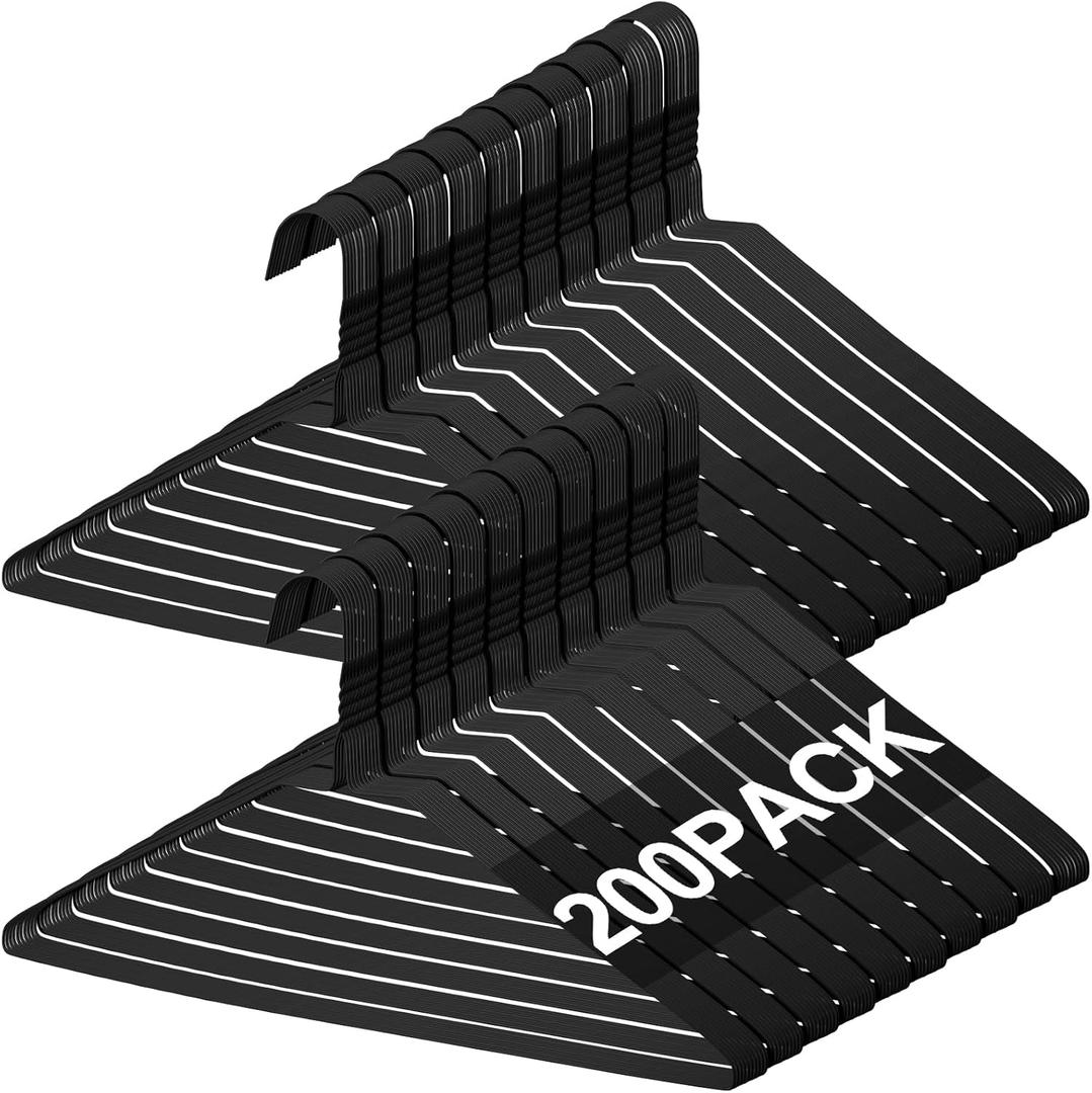 200 Pcs Wire Hangers Bulk 17.7" Dry Cleaner Hangers, Suit Holders for Home Caped Clothing (Black)