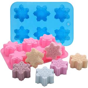 Snowflake Silicone Molds, 2 Pack Cake Pans Cookie Trays Handmade Soap Making Molds Also for Chocolate Mold Pudding Jelly Muffin Ice Cube Tray for Christmas Holiday Party Cake Decor(Pink/Blue)