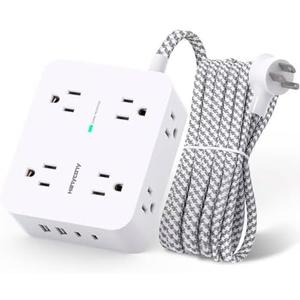 Surge Protector Power Strip - HANYCONY 8 Outlets 4 USB (2 USB C) Charging Ports, Multi Plug Outlet Extender, 5Ft Braided Extension Cord, Flat Plug Wall Mount Desk Charging Station for Home Office ETL