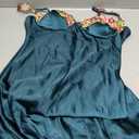 Sexy Satin Spaghetti Strap Floral Embroidered Maxi Dress for Women Sweetheart Neckline Backless Sleeveless Slit Midi Dress (Medium, Navy)