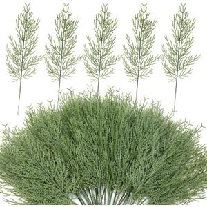 40 Pcs 14 inch Artificial Cedar Picks Faux Cedar Branches Fake Cypress Stems Christmas Greenery Sprigs and Twigs DIY Accessories for Crafts Wreath Holiday Home Decor - Green