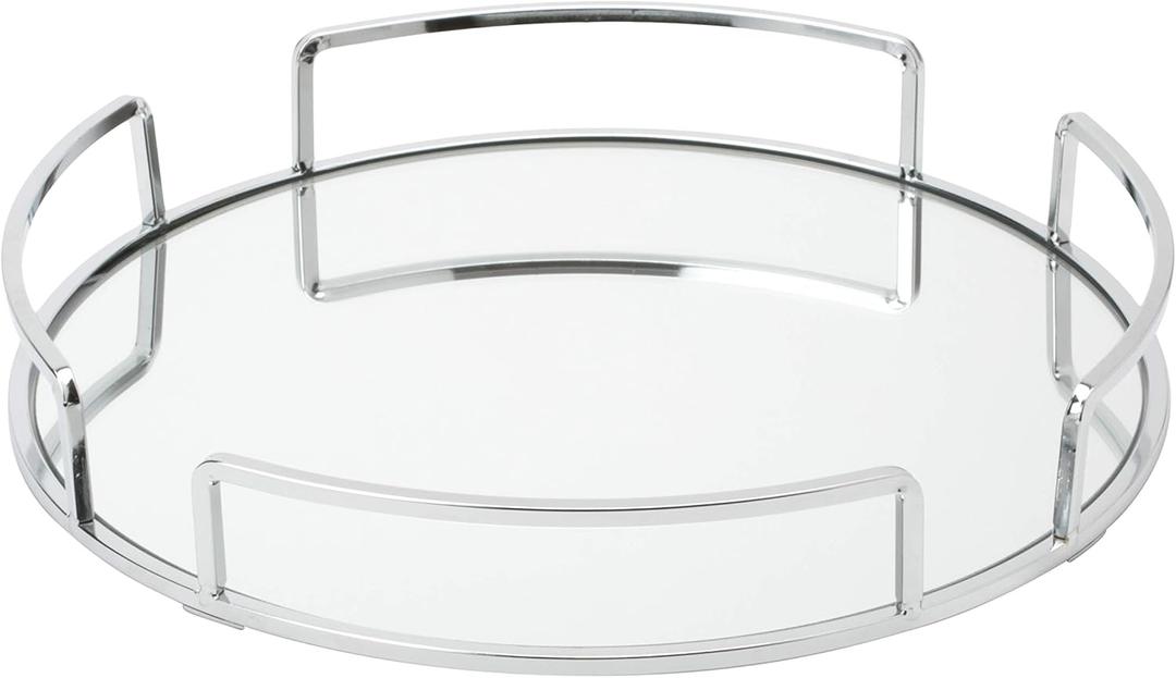 Home Details Mirrored Vanity Tray | Dimensions : 12.99" L x 12.99" W x 2.05" H | Glass Base | Great for Cosmetics | Jewelry | Toiletries | Organization | Chrome (13")