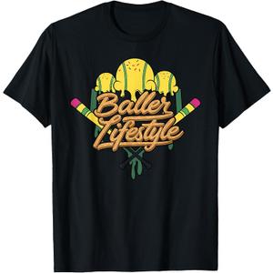 Baseball Lifestyle Home Plate Ice Cream Drip Men Boys Kids T-Shirt (Black, S)