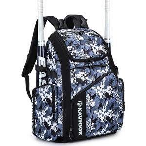 Baseball Bag for Youth and Adult, Softball Bag 50L Large Capacity Holds 4 Bats, Equipment Backpack with Shoes Compartment (Blue Camo)