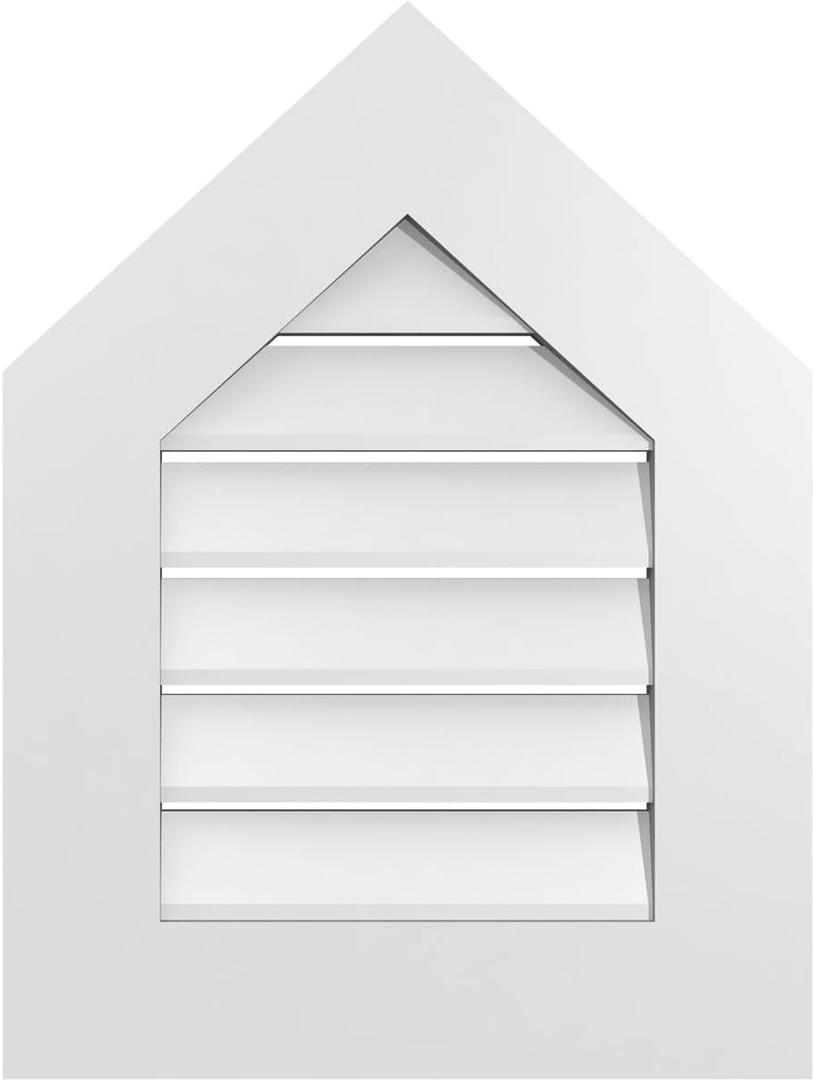 TrueCraft PVC Peaked Top Surface Mount Gable Vent, 18"W x 24"H Overall Frame Size, 11/12 Pitch: 1" x 3-1/2" Standard Trim Frame, Functional