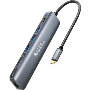 USB C Hub Multiport Adapter, CableCreation 7-in-1 USB C HDMI Hub with 4K 30Hz HDMI, 100W PD, 3 USB 3.0 5Gbps Data Ports, SD/TF Cards Reader for MacBook Pro/Air, iPad Pro, Pixelbook, XPS