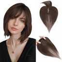 Hairro 100% Human Hair Toppers with Bangs, 360° Cover 3D Clips on Thin Hairpieces for Women, 3.15"x4.33" Silk Base Lightweight for Covering Greyish Hair on Top, 11 Inch Dark Brown