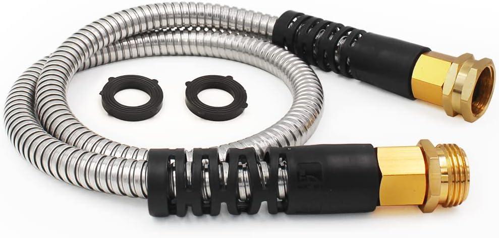Cesun Short Garden Hose 3 feet, Metal Leader Water Hose, Heavy Duty and Lightweight Stainless Steel Water Pipe for RV, Outdoor, Yard, Lawn, 3ft x 5/8", Female to Male