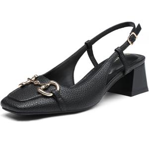 NEWBELLA Women's Closed Toe Chunky Heel Sandals - Ankle Strap Slingback Sandals with Pull-Up Buckle for Business & Daily Wear