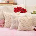 Valentines Pillow Covers 16x16 inch Set of 2 Valentines Day Decorations Beige Hearts Decorative Throw Pillow Covers for Bedroom Sofa Holiday Festivals Home Decor