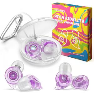 Concert Ear Plugs, 2 Pairs High Fidelity Ear Plugs Noise Reduction with Acoustic Filter  NRR of 22 and 24dB Silicone Ear Plugs for Festival, Nightclub, DJs, Musicians, Noisy Workplace(Purple)