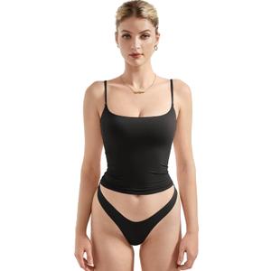 SUUKSESS Women Sexy Square Neck Tank Top Summer Y2K Going Out Tops Casual Sleeveless Basic Cami Shirts (Black, S)