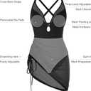 Popilush Swim Dress for Women One Piece Swimsuits Tummy Control Slimming Mesh Sheer Sarong Wraps Bathing Suits (S)