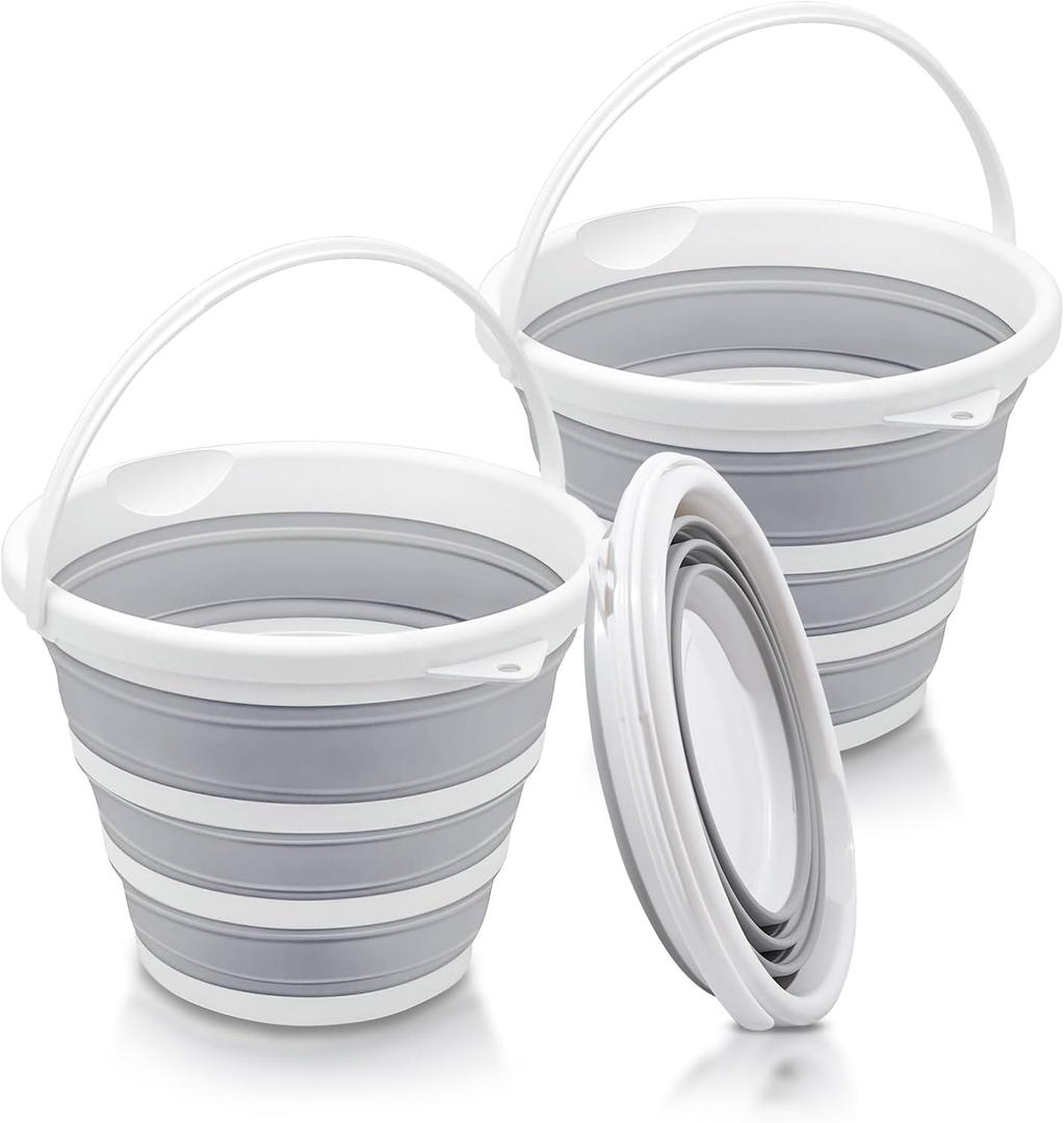 2-Pack Collapsible Buckets - 2.6 Gallon (10L) Large Capacity, Essential for RV, Garden Cleaning, Car Washing, Camping, Fishing, Multi-Purpose Durable Portable Buckets, Easy Storage, Use Anywhere