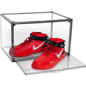 Shoe Storage Boxes Size 14, Acrylic Shoe Box Sneaker Display Case Plastic Stackable Shoes Boots Organizer with Magnetic Lid, 1 Pack, Black