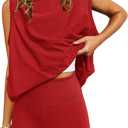 Nirovien Women 2 Piece Outfits Workout Sets Summer Matching Lounge Set Tunic Tops and Biker Short Sets (Large, Red)