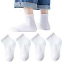 Boys Athletic Socks Half Crew Cushion White Cotton Soft Comfortable Socks for Kids (White)