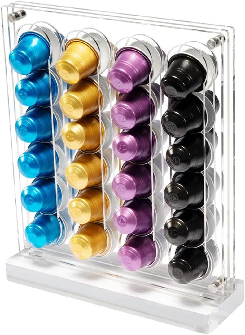 DuvinDD Coffee Pod Holder for Nespresso Original Line Capsule Holder Acrylic Magnetic Coffee Pods Organizer, Freestanding or Magnetic to the Fridge, Hold 40 Capsule Pods Capacity Storage Rack