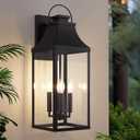 tewei 25'' Large Outdoor Wall Light, Porch Light Outdoor Wall Sconce Lantern, 4-Light Modern Black Exterior Lighting Fixture Wall Mount, Outside Light for House Garage, 1-Pack