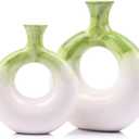 Ceramic Donut Vases Set of 2, Green and White, Perfect for Home Decor, Modern Boho Style, Ideal for Centerpieces and Dinner Tables