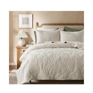 R.SHARE Beige King Size Quilt Set, Neutral Soft Lightweight Bedspread, Farmhouse Rustic Country Coverlet, Leaf Pattern Bedding with 2 Shams, 3 Pieces Spring Summer Thin Comforter