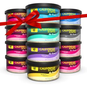 California Scents Can Air Freshener and Odor Neutralizer, Set of 12 Spillproof Cans for Home and Car, Stocking Stuffers, Assorted Scents, 1.5 Oz Each 
