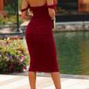 PRETTYGARDEN Summer Off The Shoulder Ruched Bodycon Dresses Sleeveless Sexy Party Club Midi Dress (Medium, Wine Red)