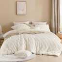 Litanika King Size Fluffy Comforter Set Beige,3 Pieces Warm Sherpa Fleece Winter Bedding Set,Jacquard Checkered Plush Fuzzy Bed Set(1 Comforter, 2 Pillowcases)