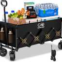 34" Extra Long Foldable Wagon with All-Terrain Wheels, 260 LBS Capacity Collapsible Utility Cart for Grocery Shopping, Apartment Moving, Camping, Picnic, Sports (Black)
