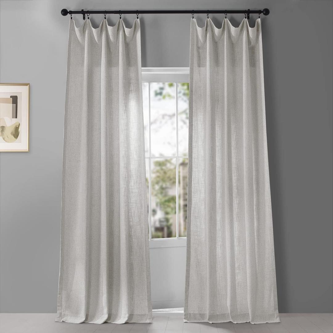 HPD HALF PRICE DRAPES Belgian Heavy Faux Linen Light Filtering Curtains for Bedroom 96 Inches Long (1 Panel) - Rod Pocket Window Curtains for Living Room Home Decor - 50 x 96, Off-White