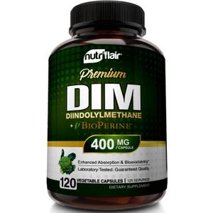 NutriFlair DIM Supplement 400mg with Bioperine, 120 Capsules - Diindolylmethane - Estrogen Metabolism Support & Hormone Balance, Menopause, PCOS, Acne and Skin Care for Men & Women - Compare to 300mg